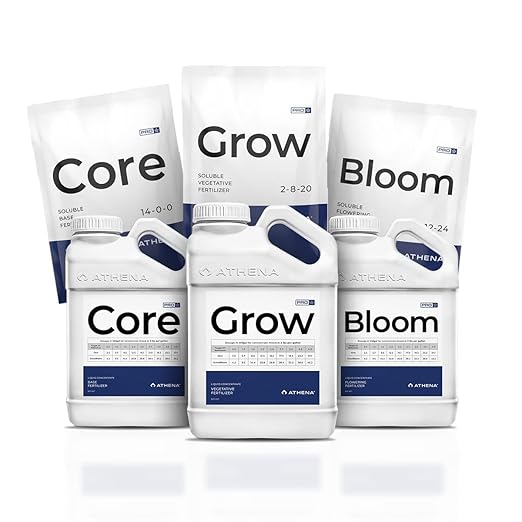 Athena Pro Hydroponic Nutrients Kit with Mixing Jugs | 3-Part NPK Fertilizer | Pro Grow Bloom &amp Core | Dry Soluble Plant Food for Veg &amp Flowering | 2lb Nutrients 1 Gallon Containers