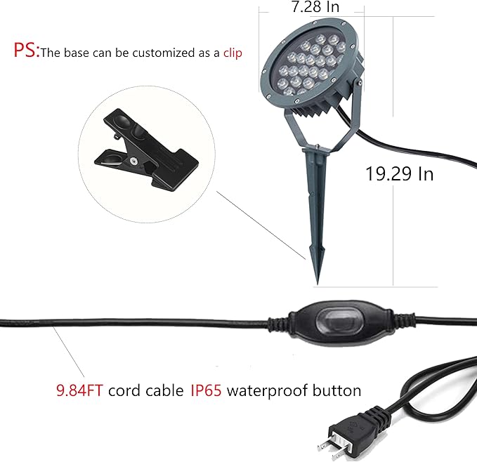 Outdoor LED Spotlight Waterproof Bright Outdoor Landscape Automatic Timer Mini Lawn Lamp 24W Graden Lights with Ground Stake Lawn Decorative Lamp with Plug Courtyard Flag Light Cool White