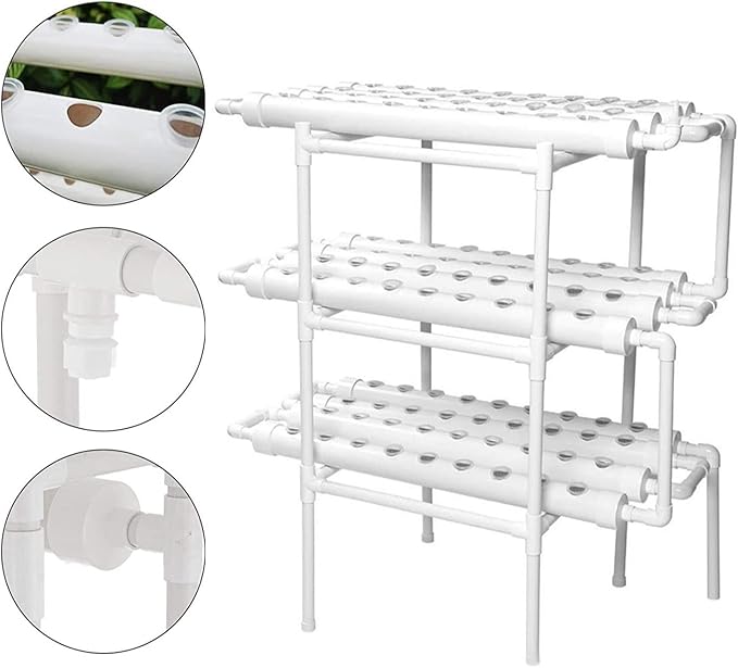 Hydroponic Tower Growing Sytem Hydroponics Growing System Garden Kit Farm Equipment PVC Pipe Vertical Hydroponics Grow System Family Greenhouse Planter(Bianco 72 Double Flat)