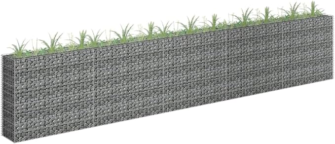Gabion Planter Raised Bed Outdoor Garden Galvanized Steel Wire Mesh Grid Stone Wall Flower Raised Bed for Vegetables Flowers Plants 177.2x11.8x35.4
