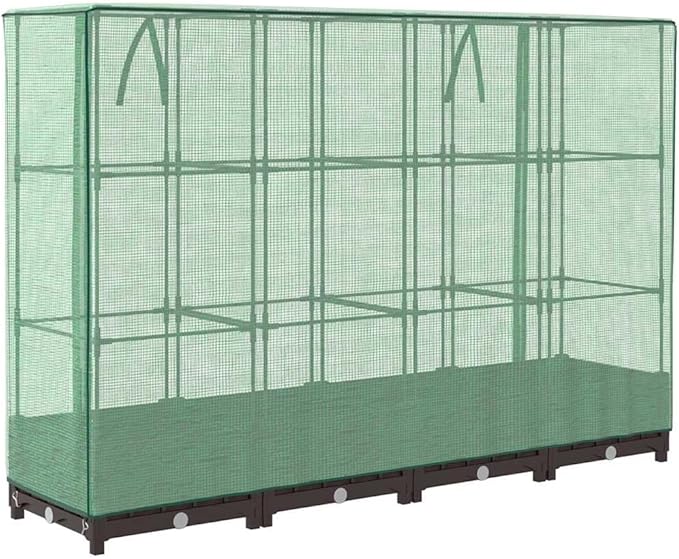 Raised Garden Bed with Greenhouse Cover Brown Polypropylene Polyethylene Iron 63x15.7x48.4 Inch Planter Box for Outdoor Plants Rattan Look