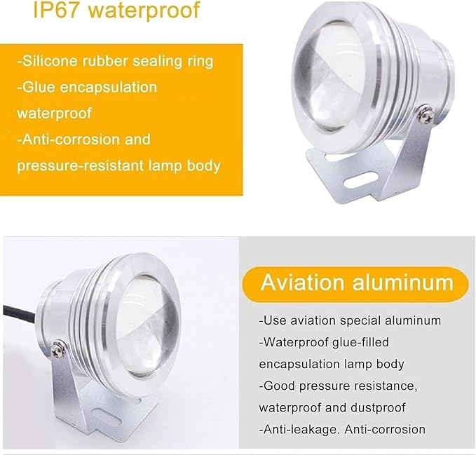LED Swimming Pool Light- 10W Pond Fountain SpotLights Embedded Floor Lamp Underwater Lights 12V Waterproof IP68 Landscape Lighting(B-White Light)