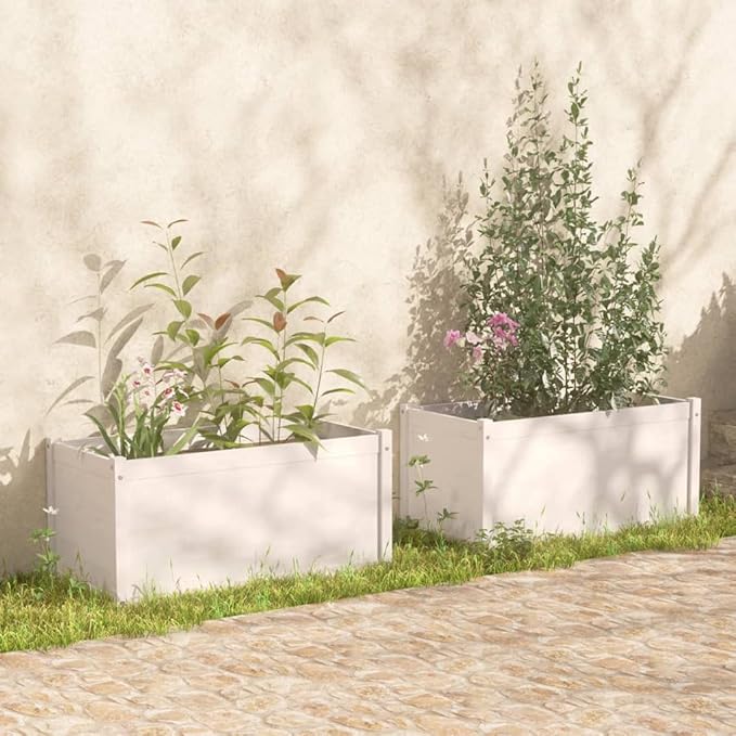 2pcs Wooden Garden Planter Box Outdoor Raised Garden Bed Garden Yard Wood Box for Vegetables Flowers Herbs and Succulents White 39.4x19.7x19.7 Solid Wood Pine