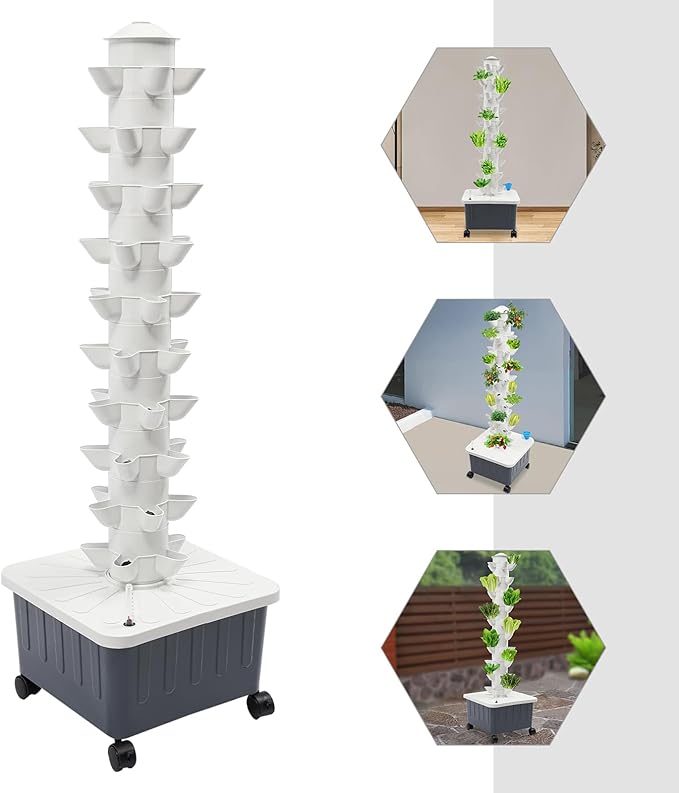 50-Plant Vertical Vegetable Plant Tower Hydroponics Growing Box Kit 10W