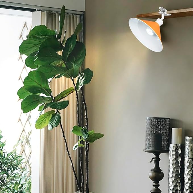 Clip Mount 5.9Ft Plug in Timing Cord Plant Light Full Spectrum White Light White Base Orange Metal Shade Adjusted Angle Modern Clamp Light for Indoor Plants