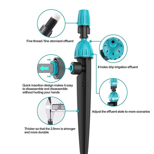Drip Irrigation System50FT Main Pipe and 16FT Branch Pipe10 Adjustable Drippers with Piles Quick Socket Connection.Plant Watering System of Garden Potted Elevated Garden Bed.(Dual-Purpose Nozzle)