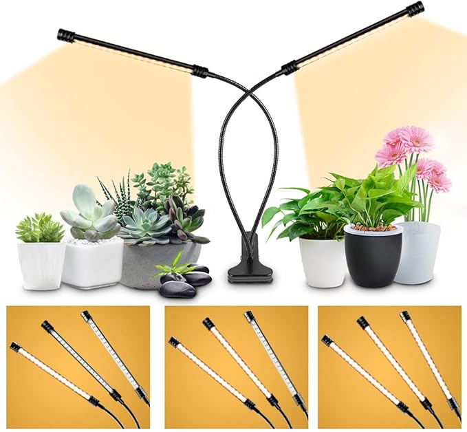 LED Grow Light for Indoor Plant 27W LED Auto ON/Off Timer Full Spectrum Plant Lights 4/8/12H Timing 5 Dimmable Levels for House Garden Hydroponics Succulent Growing (27W-Triple Head)