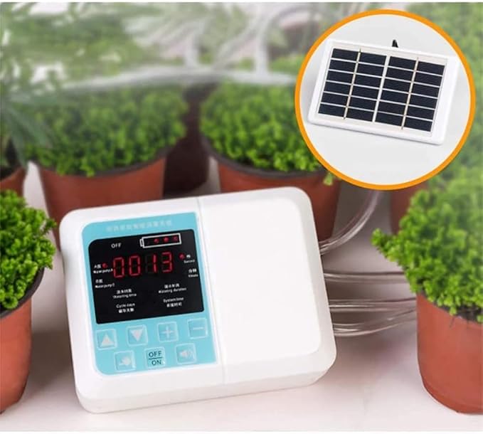 Double Pump Automatic Watering Device Solar Automatic Drip Irrigation Kit with Electronic Water Timer: Self-Watering System for 20 Potted Plants