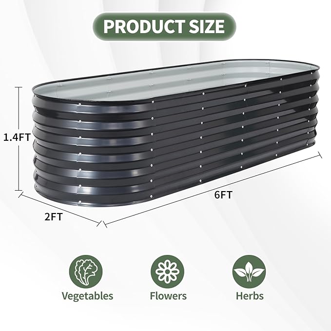 1MORE Galvanized Raised Garden Bed- Planter Garden Boxes Outdoor Raised Beds for Gardening 6x2x1.4ft Metal Garden Bed Kit for Vegetables Flower Planter Raised Bed with Protective Tape.Grey-2pcs