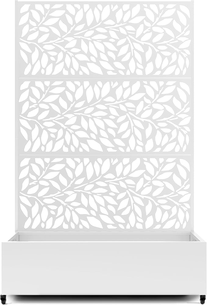 Raised Garden Bed with Trellis and Wheels73x47x16 Metal Raised Garden BedWhite Flowing Leaf-2 Metal Planter with Climbing Trellis for Vines &amp Vegetables