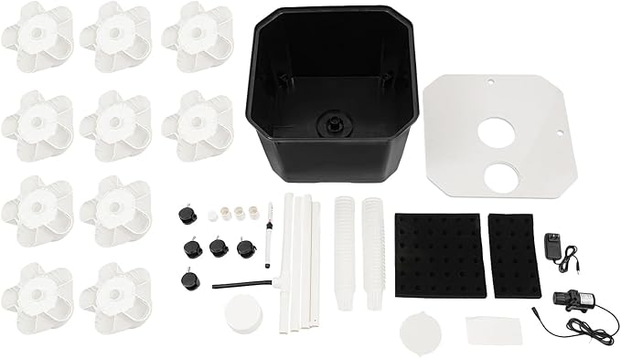 Eapmic Hydroponics Growing System Tower Garden 10-Tier 50-Hole Vertical Planter with 45L Water Tank &amp Auto Watering Indoor/Outdoor Hydroponic Garden Kit w/Wheels (White)