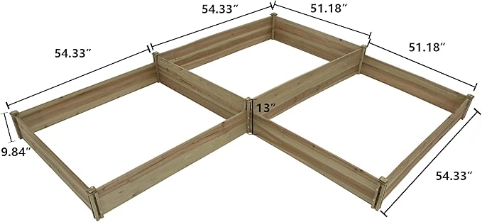 LuxenHome Wood 3 Section Raised Garden Bed 110 L-Shape Raised Garden Bed Fir Wood Planting Bed Solid Wood for Vegetable Flower Herbfor Outdoor Lawn Yard Patio Use