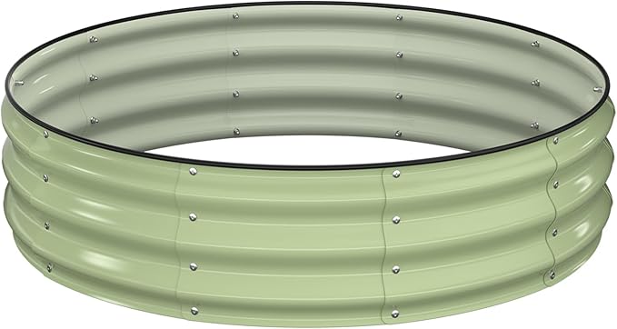 Raised Garden Bed Kit 4x4x1 ft Round Galvanized Planter Box Outdoor with Safety Edging Large Metal Raised Beds for Gardening Vegetables Flower Fruits (Avocado Green)