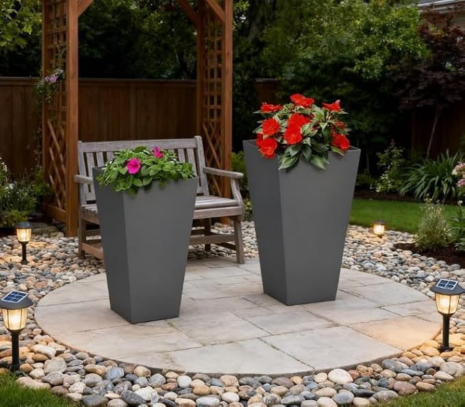 Stackable Plant Pot2 Pack Outdoor Planter SetFlower Pots with Drainage Holesfor PorchEntrywayPatioYardGarden