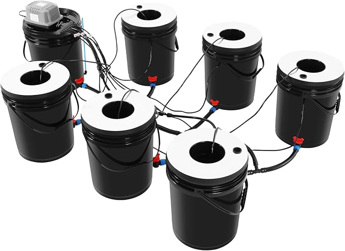 Hydroponics Growing System 7 Bucket Growing System Kit Recirculating Deep Water Culture Hydroponic Bucket System for Indoor/Outdoor Leafy Vegetables