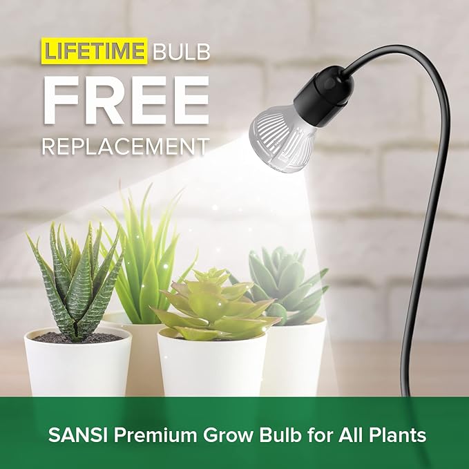 SANSI LED Grow Lights for Indoor Plants Lifetime Free Bulb Replacement 150W Full Spectrum Gooseneck Clip Plant Grow Light Plant Light with Timer 4/8/12 Hrs High PPFD Growing Power Grow Lamp