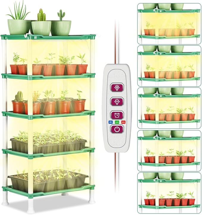 5-Tier Seed Starter Tray Plant Stand with Grow Lights Full Spectrum Sunlike Plant Light for Indoor/Greenhouse Small Plant Pots Cell Trays Succulents Seedlings Gardening