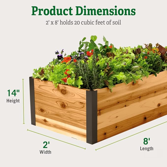 Gardener's Supply Company Raised Garden Bed | Outdoor Cedar Planter Box w/Extra Deep Height for Rooted Plants Herbs Flowerbed &amp Vegetable Garden Wooden Box | 2' W x 8' L x 14 H