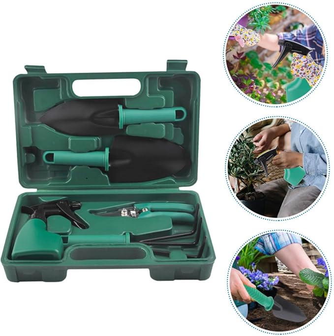 Garden Tool Set with Shovel Rake Pruning Shears 5pcs Portable Hand Tools Kit for Flower Planting and Lawn Care with Storage Case