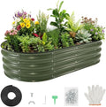 4x2x1 ft Galvanized Raised Garden Bed Open Base Metal Planter Box Oval Flower Bed with Safe Rubber Edge for Outdoor Vegetables Flowers &amp Herbs Easy Assembly Green