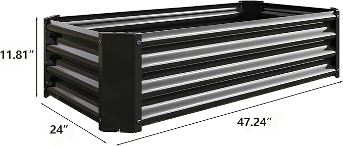 Raised Garden Beds Outdoor for Gardening 4×2×1ft Galvanized Rectangular Plastic Raised Planter Garden Box for Fruit Vegetables Herbs Flowers Growing Bed for Lawn Patio Balcony Black