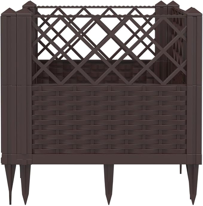 Garden Planter Brown Polypropylene 17.1 in Square Modular Raised Garden Bed for Outdoor Plants Basketweave Texture