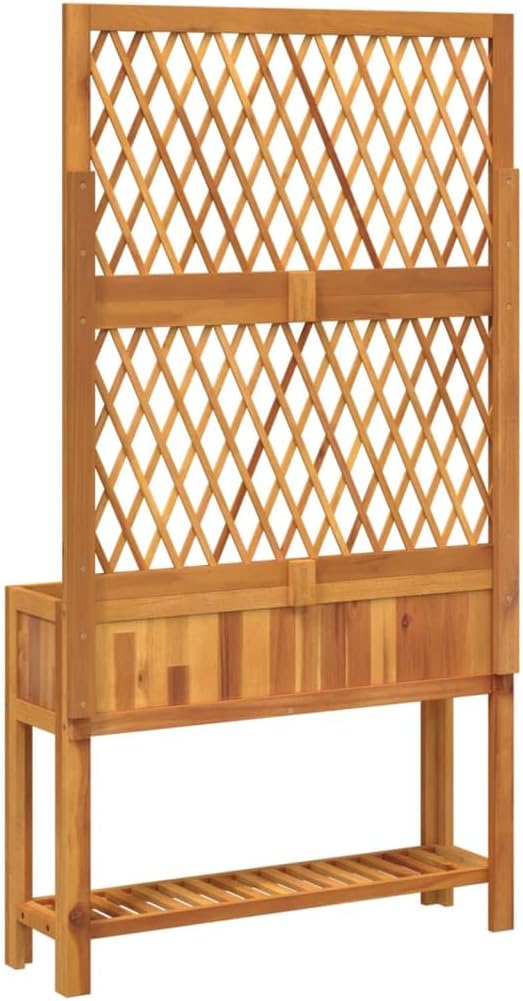 Wooden Planter with Trellis and Shelf Raised Garden Bed with Trellis Wood Planter Bed with Legs and Storage Shelf 39.4x12.6x72.8 Solid Wood Acacia-506