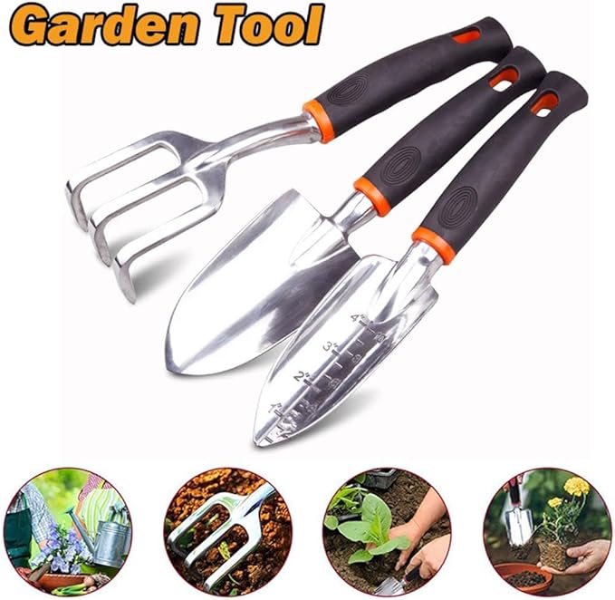 SagaSave 3 Sizes Optional Aluminum Garden Tool Set Heavy Duty Hand Garden Tools Kit Ideal for Outdoor Garden Hand Tools Women and Men(1x Rake)