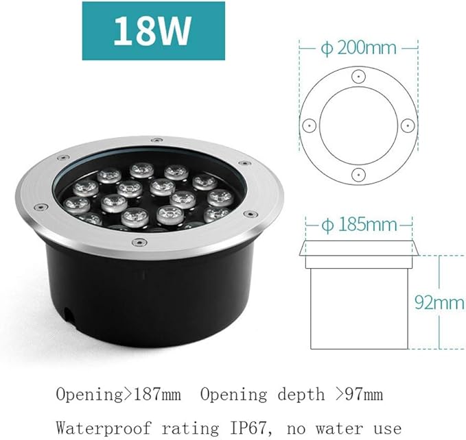 18W Embedded Underground Light Landscape LED Well Lights Ground Lights IP67 Waterproof Spotlight for Driveway Deck Step Fittings