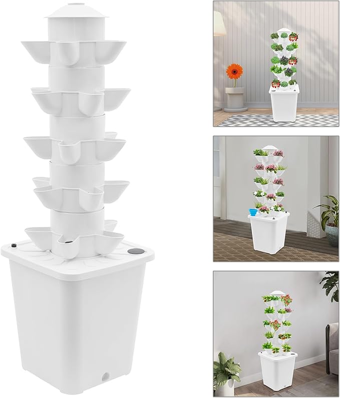 Hydroponic Growing System(No Seedlings Included) 25-Pod Hydroponic System12V 3W Outdoor Indoor Vertical Garden Home Gardening System for Indoor Herbs and Vegetables (White)