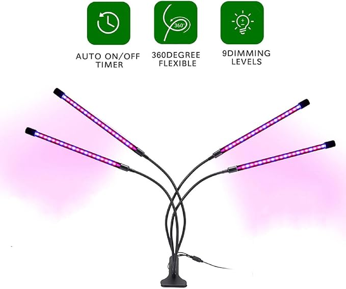 SEIWEI LED Plant Lamps Grow Light for Indoor Plant Full Spectrum LED Grow Lights with Timer Setting 3/9/12H Auto On&ampOff Flexible Gooseneck (4 Head)