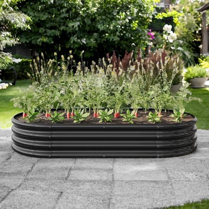 Metal Raised Garden Bed Large Planter Boxes Outdoor for Flowers and Vegetables Raised Flower Bed with Open Base for Better Drainage Durable Raised Beds for Gardening (Black1)