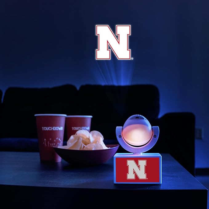 Sporticulture NCAA American Football Nebraska Cornhuskers - Adjustable Led Mini Spotlight Projector with 6 Team Logo Designs - Portable &amp Rechargeable Spotlight - Battery-Operated - 4.375” x 3.125