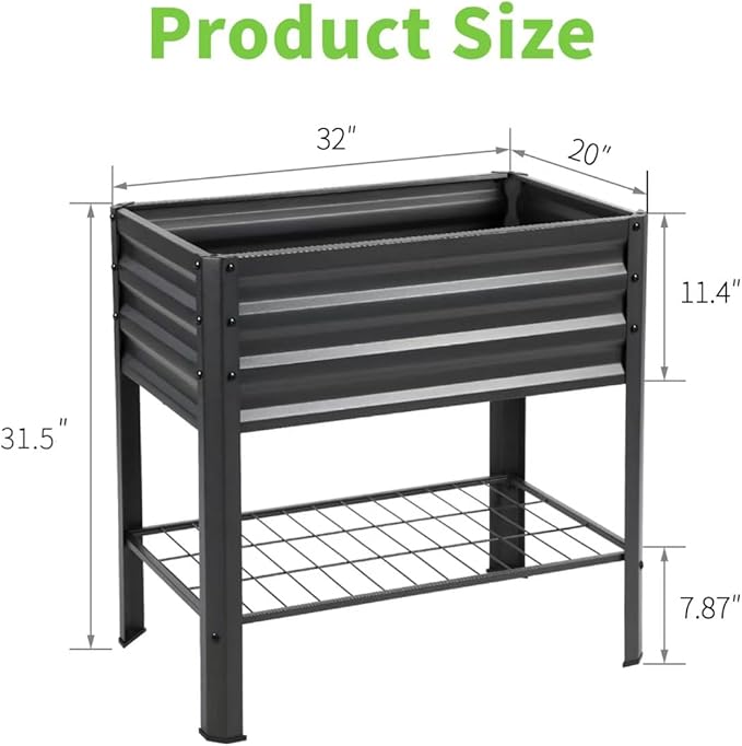 Raised Garden Bed with Legs and Shelf 2pcs 32x20x31.5 Elevated Metal Planter with Legs for Outdoor Vegetables and Herbs Standing Raised Beds for Balcony Patio Lawn and Backyard