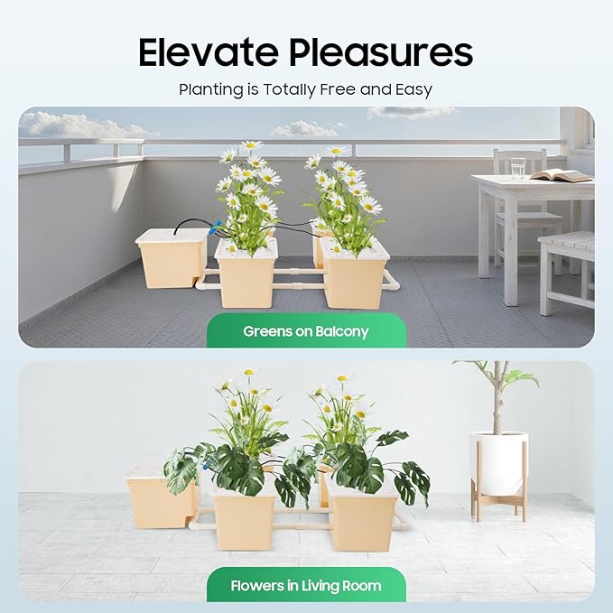 DWC Hydroponic System Hydroponic Growing System with Water Level Monitoring kit Deep Water Culture Growing Bucket for Indoor/Outdoor Leafy Vegetables