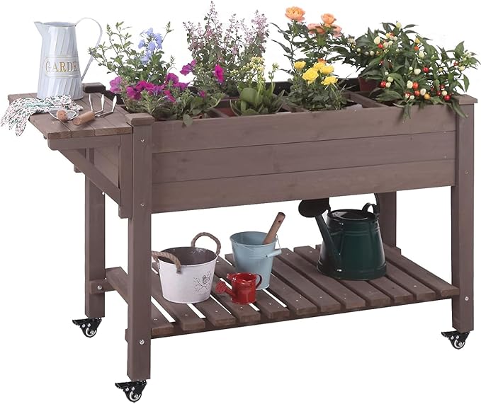 GUTINNEEN Raised Garden Bed Mobile Outdoor Planter Box with Legs for Vegetables Flower Herb Large Storage Garden Box on Wheels