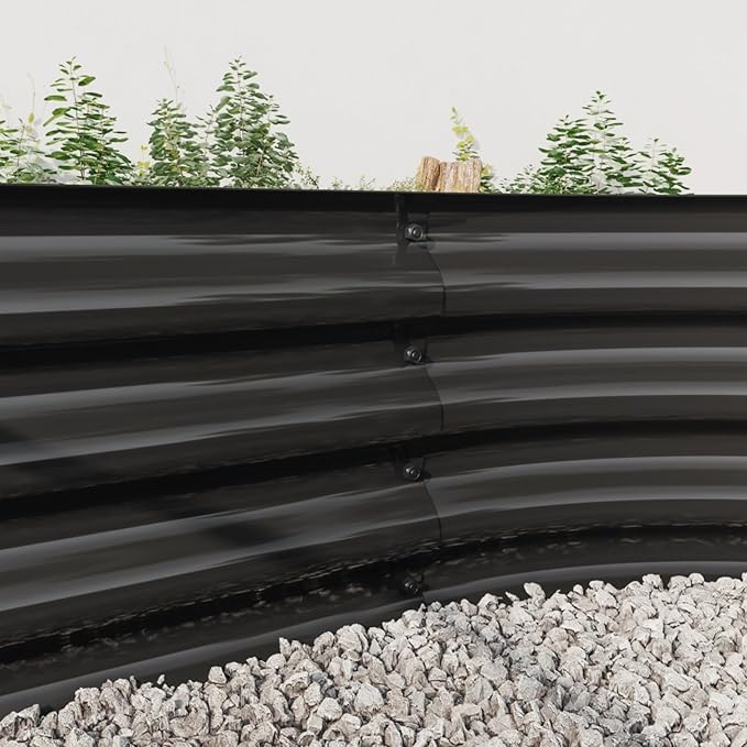 Outdoor Raised Garden Bed for Plants Vegetables and Flowers Oval Large Metal Raised Bed Kit Durable Galvanized Planter Boxes for Garden Backyard Easy Assembly (Black 70.86 x 35.43 x 11.42 in)
