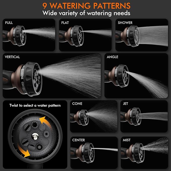 RESTMO Hose Nozzle Heavy Duty Metal Water Hose Sprayer for Garden 9 Spray Patterns | High Pressure | Thumb Flow Control | On/Off Valve Ideal for Outdoor Lawn &amp Plant Watering Car &amp Pet Was