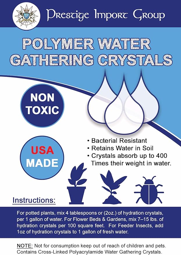 Prestige Import Group Water Gathering Polymer Crystals - Superabsorbent Cross-Linked Polyacrylamide Helps Store Water &amp Nutrients - 10 lbs