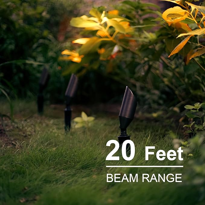 GOODSMANN Low Voltage Brass Landscape Spotlights 2PK 5W LED Outdoor Floodlights 2700K Warm White Replaceable LED Bulbs Outside Hardwired Lighting with Metal Stakes