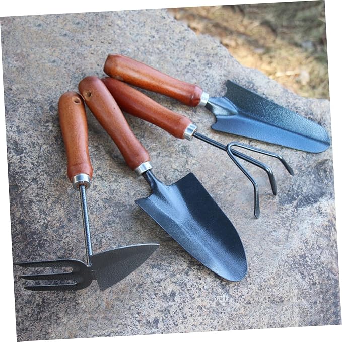 4pcs Mini Garden Tool Set Thickened Painted Iron Shovels and Wooden Handles for Planting and Gardening Tasks