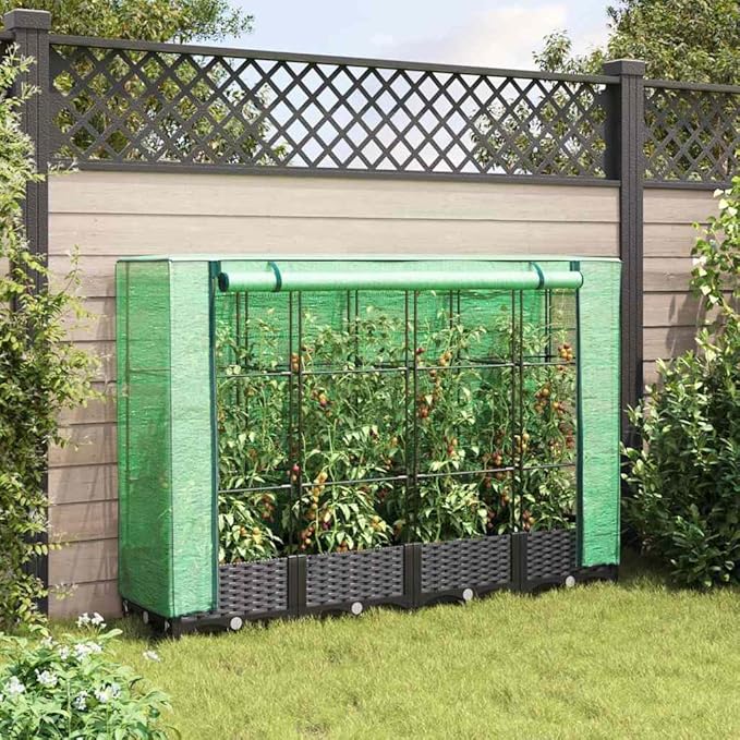 Large Raised Garden Bed Black Polypropylene Rattan Look Outdoor Planter Box 63 Inch Vegetable Herb Plant Container Durable Patio Flower Beds