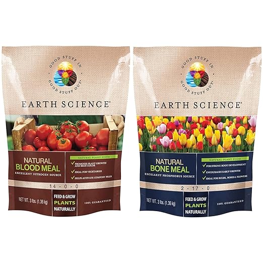 Earth Science Blood &amp Bone Meal Plant Food Bundle – Organic Nitrogen &amp Phosphorous for Thriving Plants – Ideal for Gardens Flowers Bulbs Trees &amp Shrubs – Natural Fertilizers for Vibrant