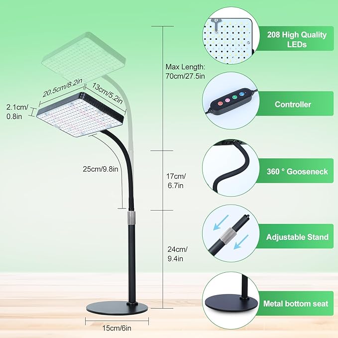 2026 Tabletop Grow Lights for Indoor Plants Seed Starting Bonsai 4/8/12/16/20H Timer 25 Watt Power Draw Bright Enough Like A Small Sun Daisy Chain Function 16-24 Height Adjustable