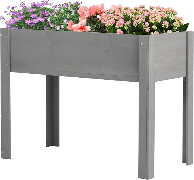 Raised Garden Bed with Legs 40x20x31 Outdoor Wood Elevated Planter Box Grey Cedar Thick Legs w/Liner