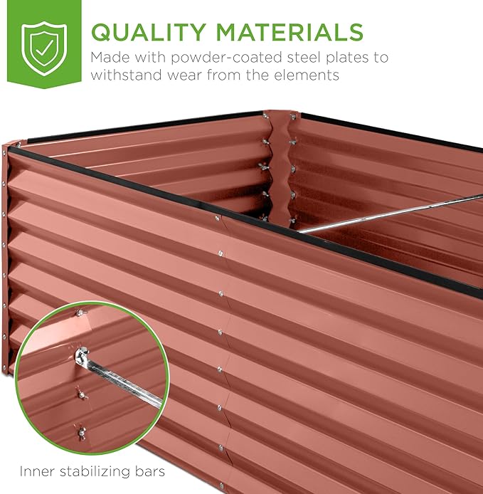 Best Choice Products 6x3x2ft Outdoor Metal Raised Garden Bed Deep Root Box Planter for Vegetables Flowers Herbs 269 Gallon Capacity 100% Non Toxic Materials - Terracotta