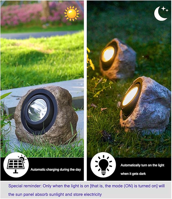 Solar Garden Rock Lights Outdoor - 2 Pack IP65 LED Waterproof Solar Spotlight Solar Powered Landscape Lights Decorative Garden Stone Lights for Pathway Walkway Yard PatioNatural