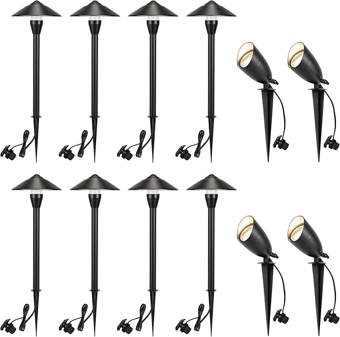 LUTEC 12V Low Voltage Landscape Lighting Die-cast Aluminum Spot Lights with Connectors Low Voltage Pathway Lights with Spotlights Waterproof for Tree Garden Yard Pathway 12 Pack