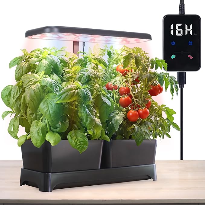 Indoor Garden Led Grow Light Full Spectrum LED Grow Lamp for Indoor Plants with Intelligent Controller Height Adjustable Ideal for Home Desk Plant Lighting (Black 16 * 6.3 * 7.1 inch)
