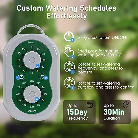 WIOR Automatic Plant Waterer Drip Irrigation System Kit for 15 Potted Plants Indoor Self Watering System Plant Watering Devices with Programmable Water Timer for Garden Balcony Greenhouse Vacation